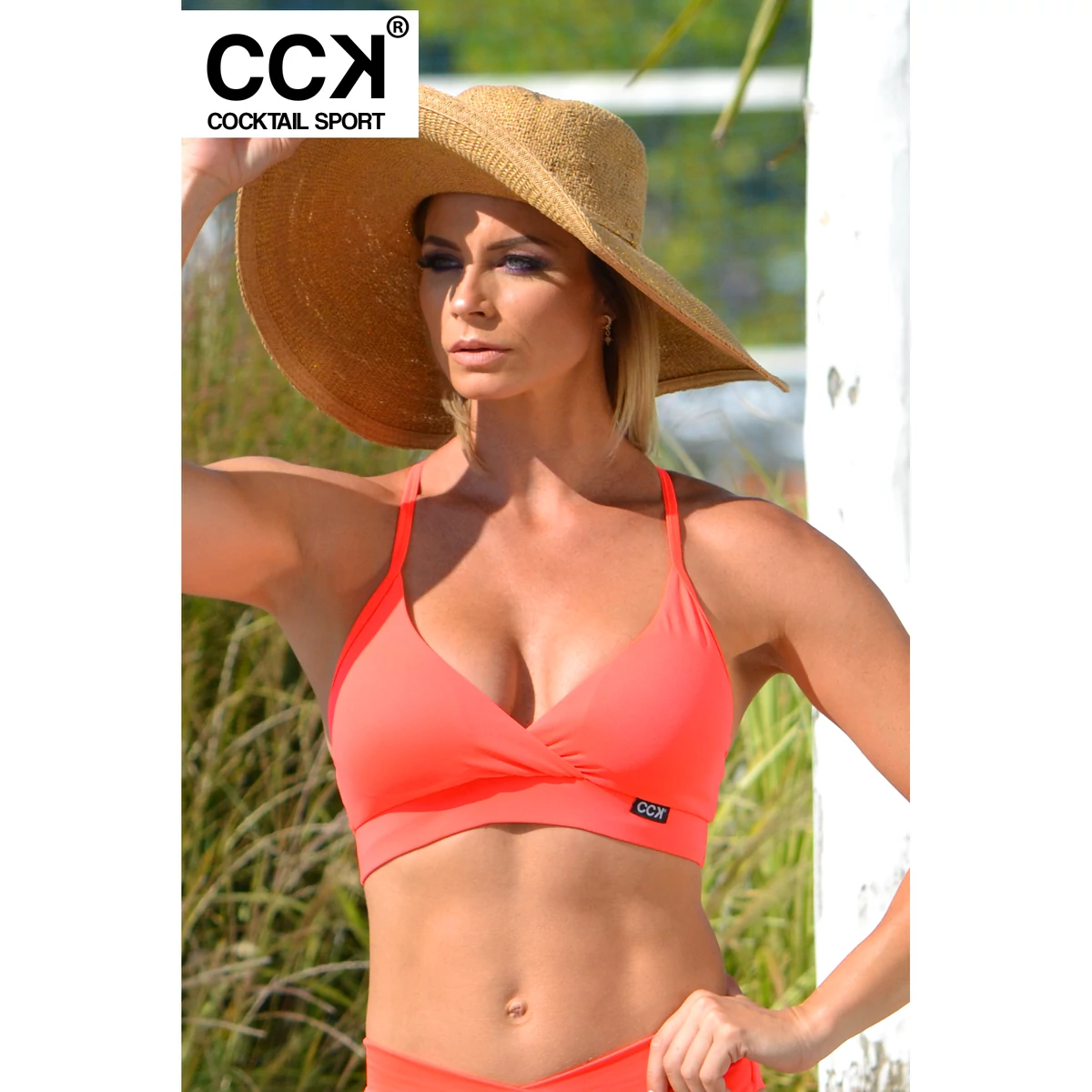 Korall piros (neon) basic, kivehető szivacsos, sportos háromszög bikini felső