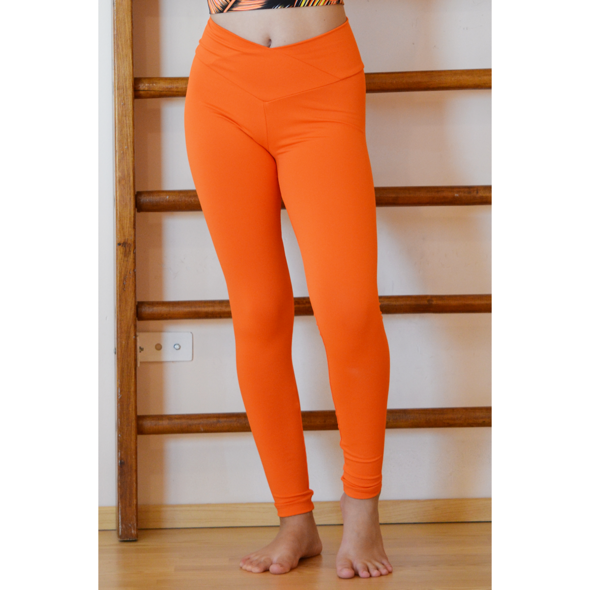 Narancssárga basic "V" derekú női fitness sport leggings