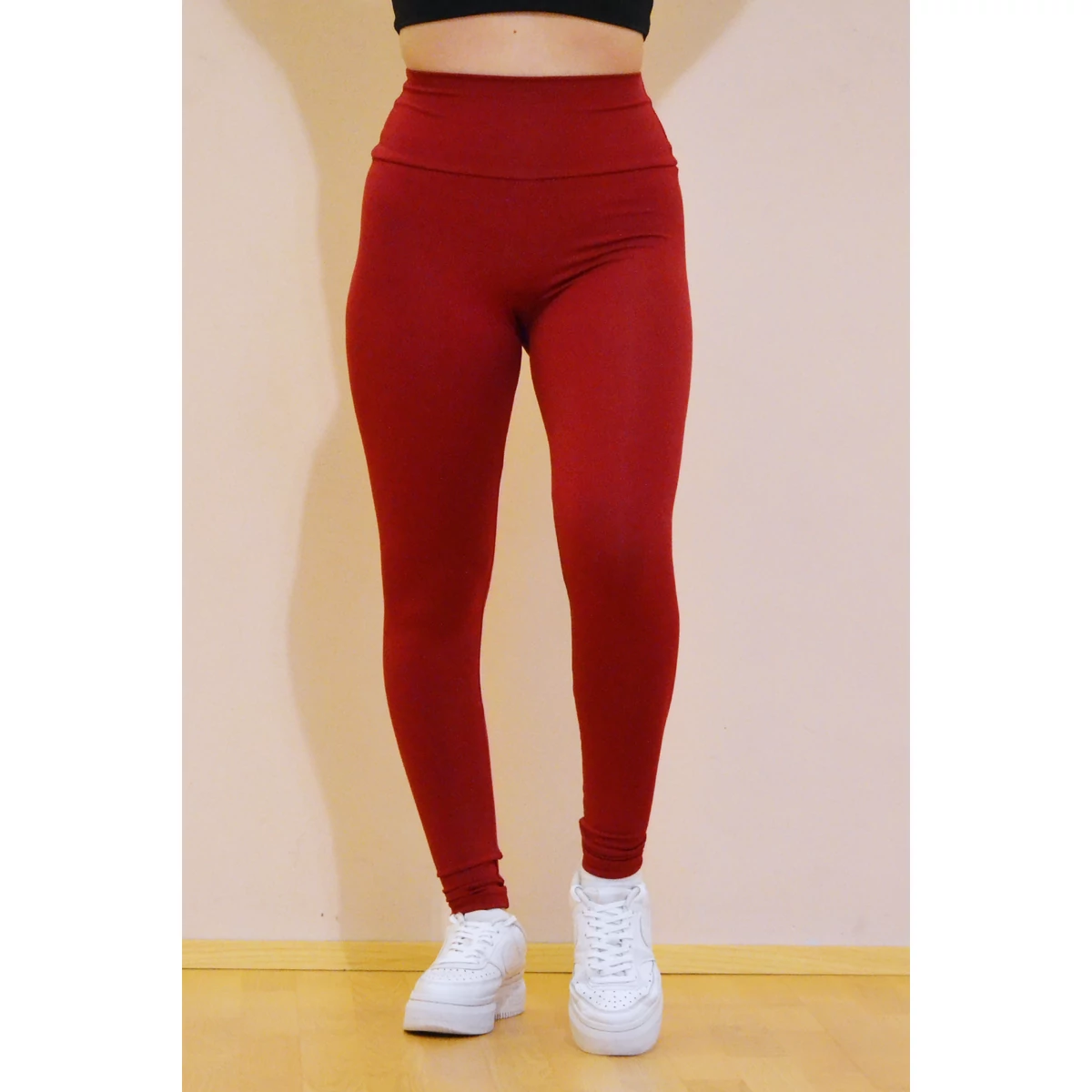 Bordó (fresa) basic magasderekú női fitness sport leggings