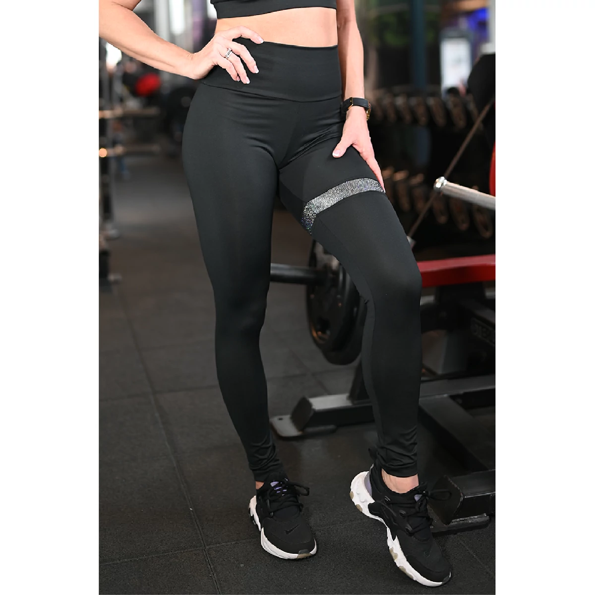 Fekete hologram combfix betétes, magasderekú női fitness sport leggings