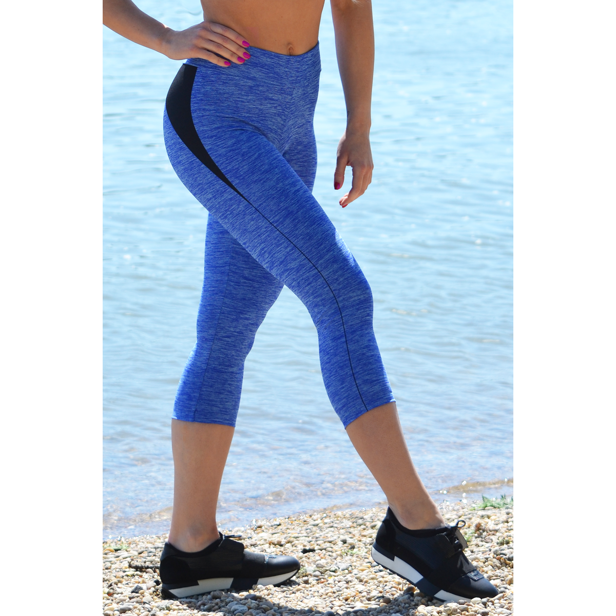 Melange kék női fitnesz capri nadrág