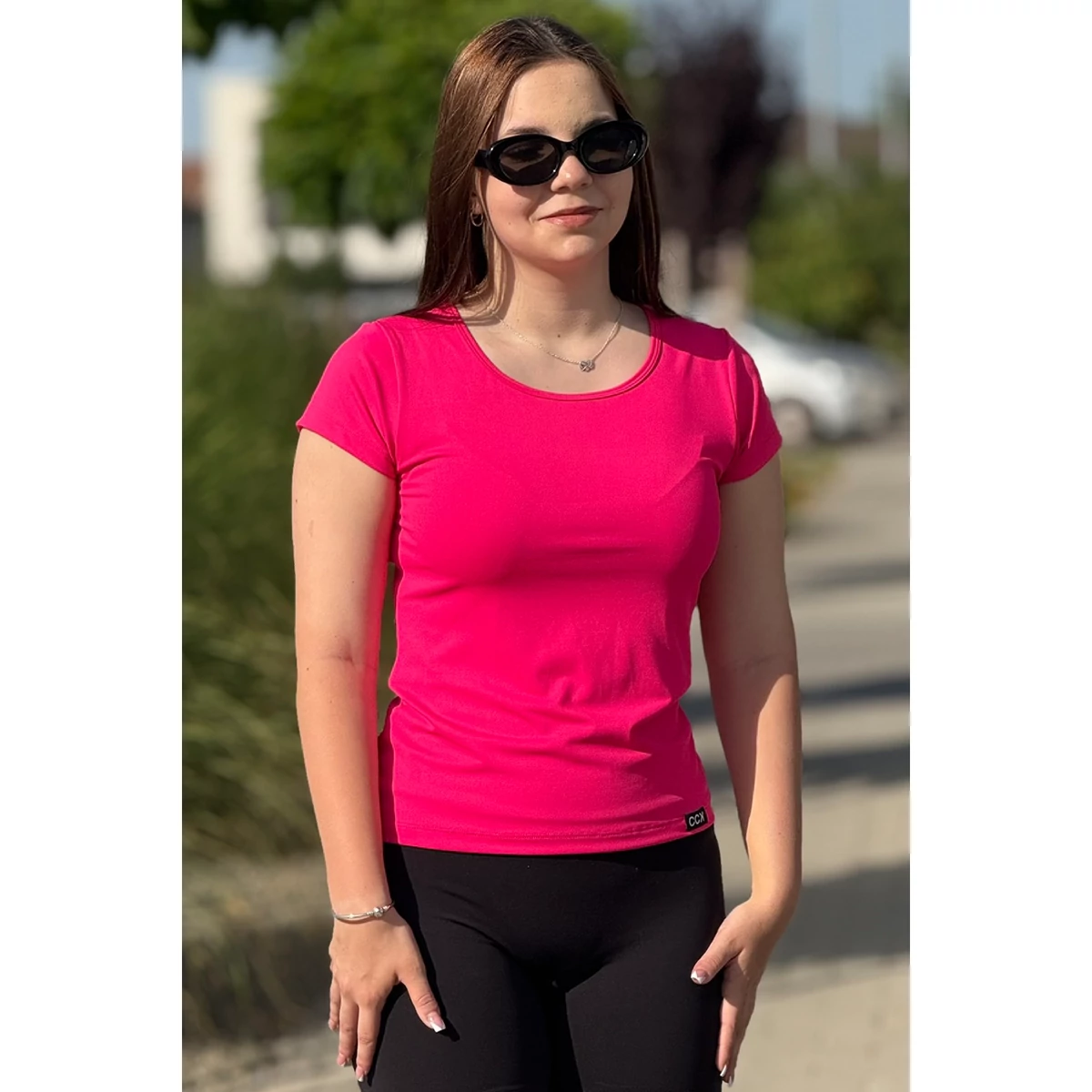 Női rövidujjú sportfelső – magenta