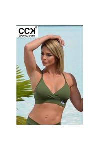 Khaki zöld basic, kivehető szivacsos, sportos háromszög bikini felső