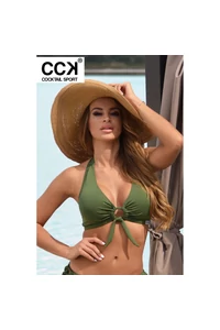 Khaki zöld basic, kivehető szivacsos, oldalpántos, D kosaras háromszög bikini felső