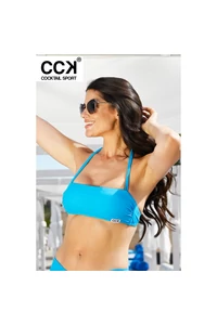 Türkizkék basic, csík fazonú bikini felső
