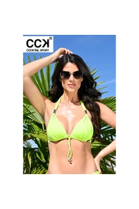 Neon zöld basic, kellékes, push up háromszög formakosaras bikini felső