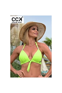 Neon zöld basic, alul széles pántos push up háromszög bikini felső