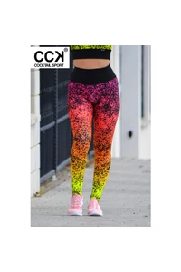 "Splash" magasderekú női fitnesz leggings, korall színátmenetes
