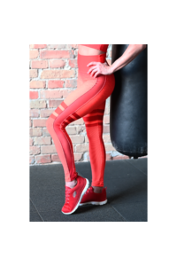Melange korall-piros tüll betétes női fitnesz boka nadrág