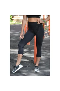 Fekete basic magasderekú női fitness sport caprinadrág