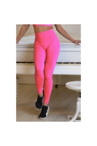 Neon pink (rosa shocking) basic magasderekú női fitness sport leggings