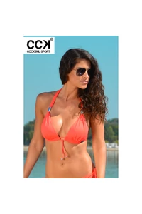 Korall piros (neon), kellékes, push up háromszög formakosaras bikini felső