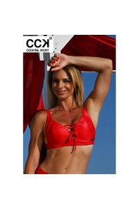 Extra fényes, csiszolt piros, alul és oldalt széles pántos, állítható vállpántos, push up B formakosaras háromszög bikini felső