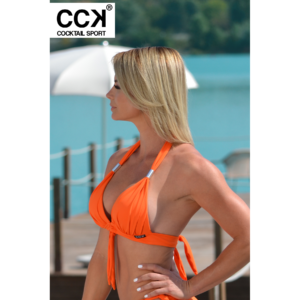 Narancssárga basic, alul széles pántos push up háromszög bikini felső