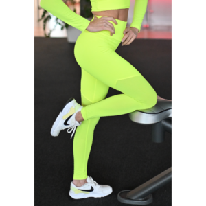 Neon sárga, "mesh" betétes női fitness sport leggings