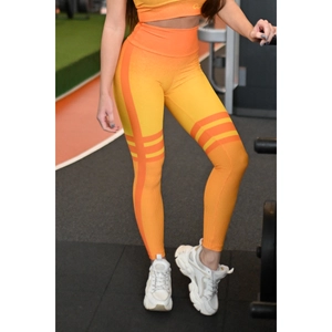 Kép 1/2 - Melange napsárga oldalt csíkos női fitnesz boka nadrág