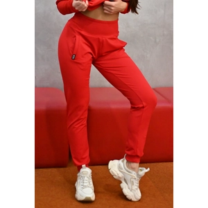Kép 3/4 - Piros basic magasderekú női melegítő nadrág