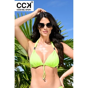 Kép 1/3 - Neon zöld basic, kellékes, push up háromszög formakosaras bikini felső