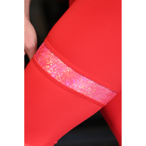 Piros hologram combfix betétes, magasderekú női fitness sport leggings