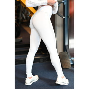 Fehér hologram oldal betétes, magasderekú női fitness sport leggings