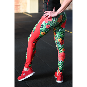 Flame női fitness tüll leggings, dzsungel-piros