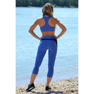 Melange kék női fitnesz capri nadrág + sport top szett