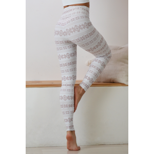 Skandináv mintás magasderekú fitness leggings, fehér bézs