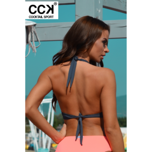 Kép 3/3 - oldalt szélespántos tricolor kivehető szivacsbetétes D kosaras háromszög bikini felső.