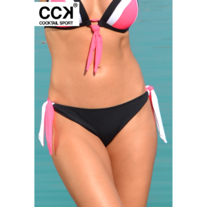 Fekete-fehér-pink, tricolor brazil tanga fazonú bikini alsó.