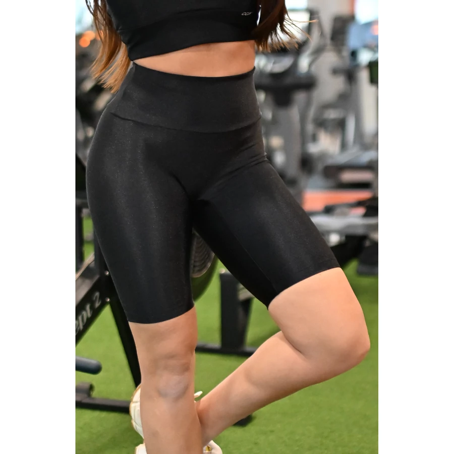 Fekete fényes, magasderekú női fitness biciklis short
