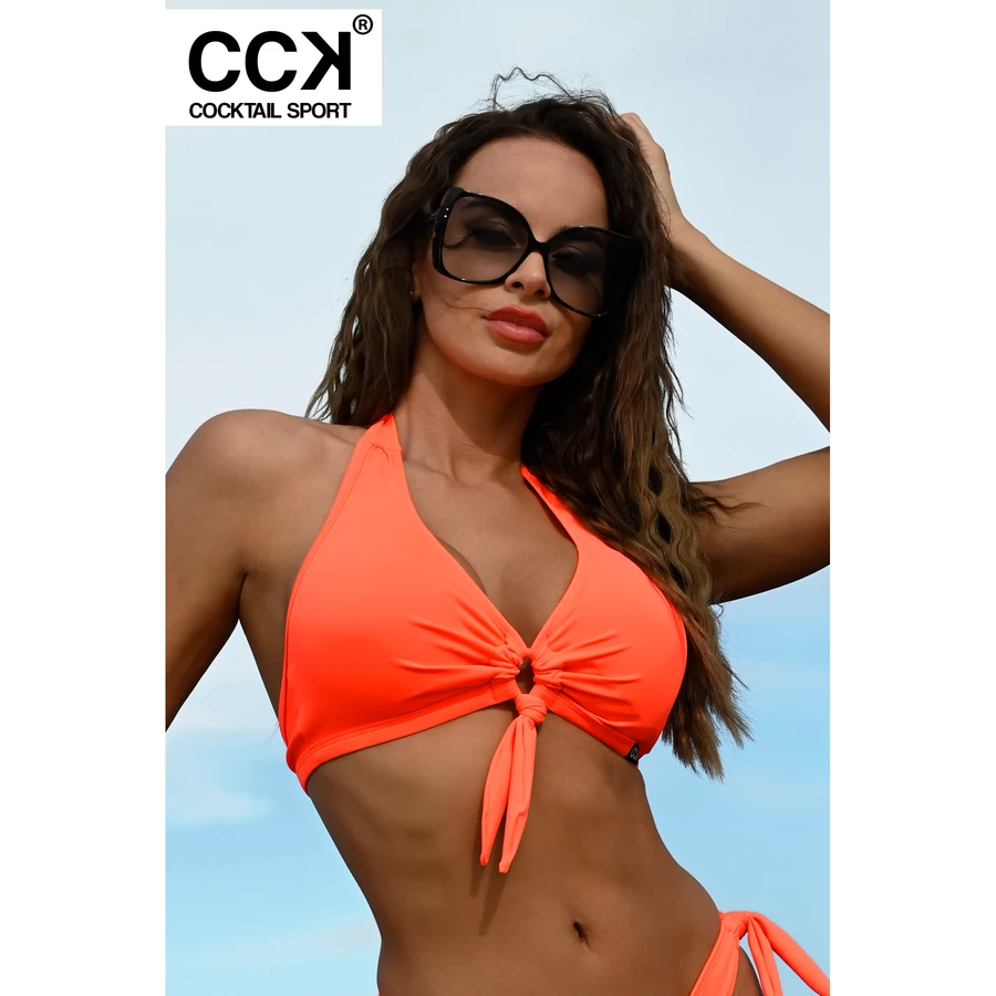 Neon korall (rio) basic, kivehető szivacsos, oldalpántos, D kosaras háromszög bikini felső