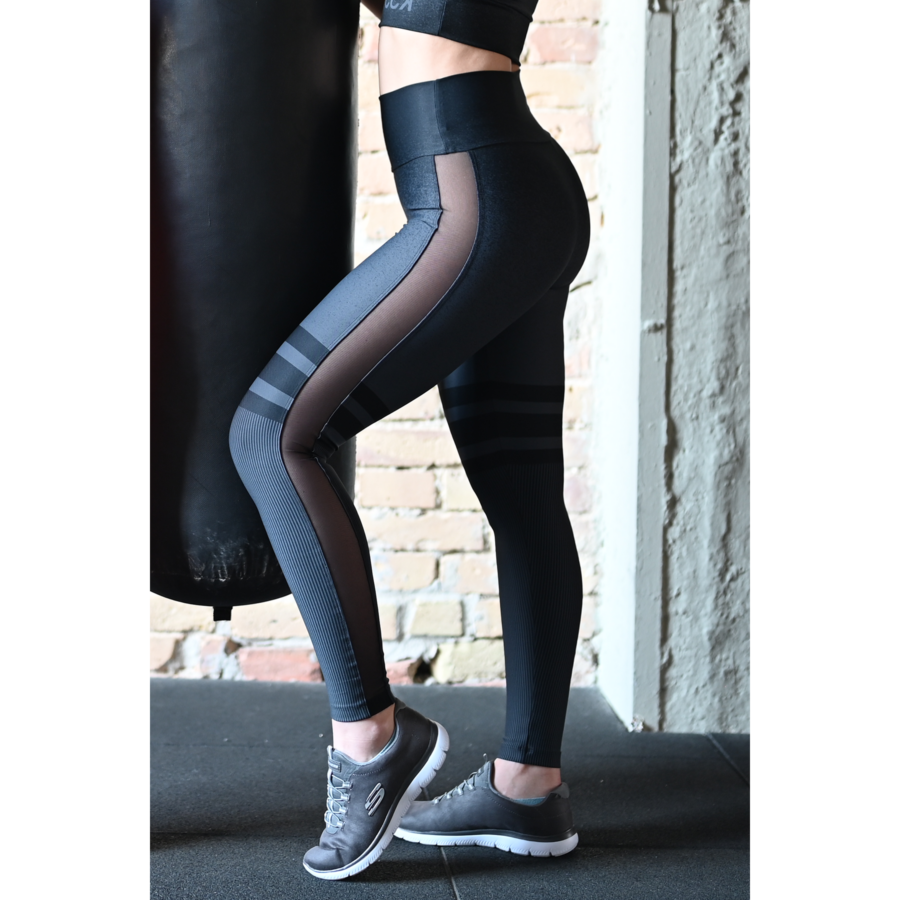 Melange szürke fekete tüll betétes női fitnesz boka nadrág