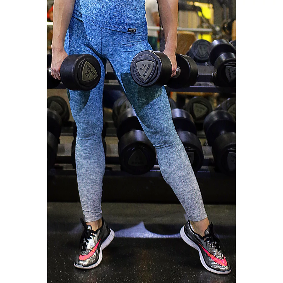 Kék melange fitnesz bokanadrág- magasított derék