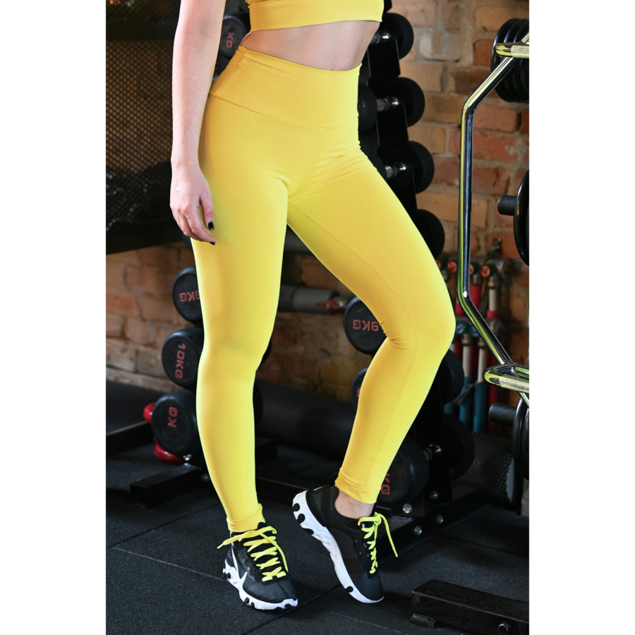Napsárga basic magasderekú női fitness sport leggings