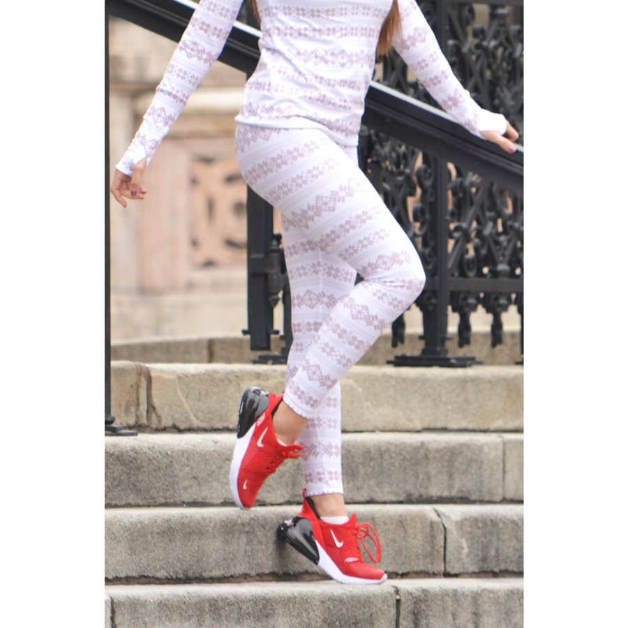 Skandináv mintás thermo leggings, fehér bézs