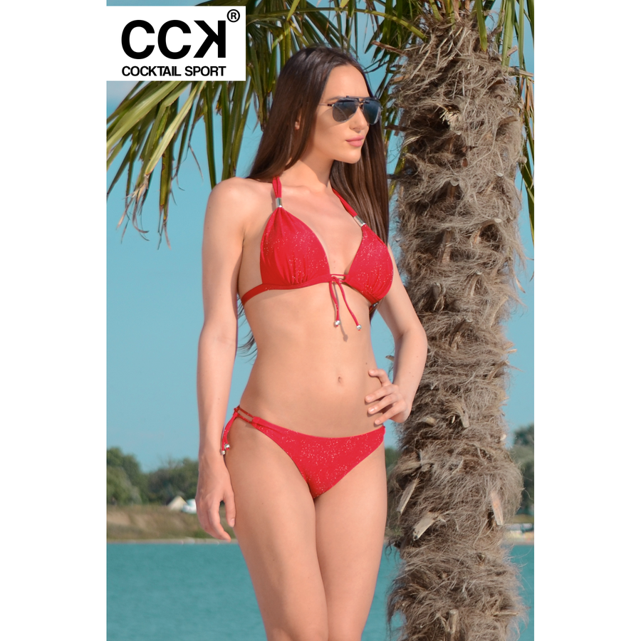 Piros, extra csillogós push up háromszög bikini
